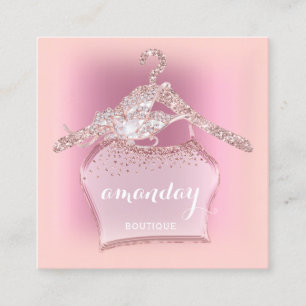 Tarjeta De Visita Cuadrada Tienda de moda "Diamond" con colcha rosa