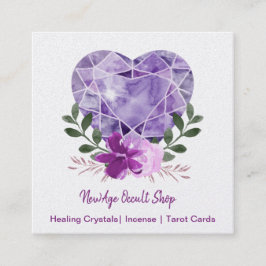 Tarjeta De Visita Cuadrada Tienda de ocultación de edad nueva Amethyst Heart 