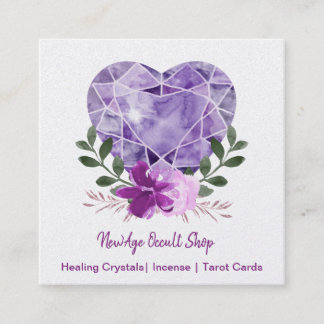 Tarjeta De Visita Cuadrada Tienda de ocultación de edad nueva Amethyst Heart