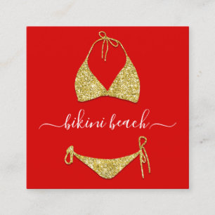 Tarjeta De Visita Cuadrada Tienda de ropa interior Gold Red Lingerie Beach Co