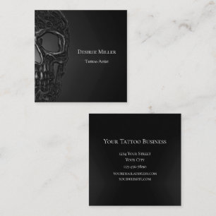 Tarjeta De Visita Cuadrada Tienda de tatuajes metálicos góticos de media ca