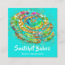 Tarjeta De Visita Cuadrada Tienda en línea Logotipo de código QR Oro de agua