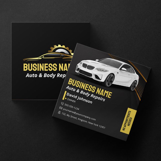 Tarjeta De Visita Cuadrada Tienda mecánica de reparación automática en negro  (Subido por el creador)