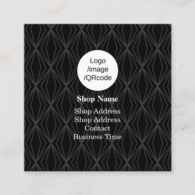 Tarjeta De Visita Cuadrada Tienda moderna de geometría negra (Anverso)