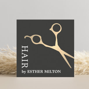 Tarjeta De Visita Cuadrada Tijera de oro falso elegante moderno para estilist