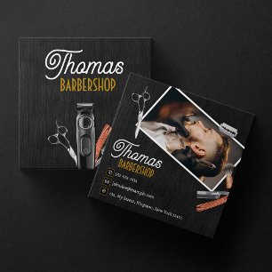 Tarjeta De Visita Cuadrada Tijera de pelo de la tienda de Barbería de Madera