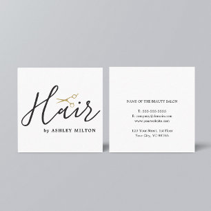 Tarjeta De Visita Cuadrada Tijeras blancas limpias y elegantes para estilista