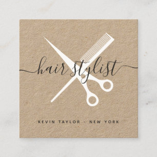 Tarjeta De Visita Cuadrada Tijeras blancas modernas para la marca de peinado