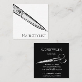 Tarjeta De Visita Cuadrada Tijeras de época, cuadrado blanco y negro sencillo