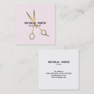 Tarjeta De Visita Cuadrada Tijeras de oro falsas de rosa minimalista estilist