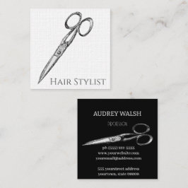Tarjeta De Visita Cuadrada Tijeras de vintage, sencillas y modernas, en blanc