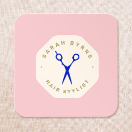 Tarjeta De Visita Cuadrada Tijeras estilistas de pelo Emblema rosa