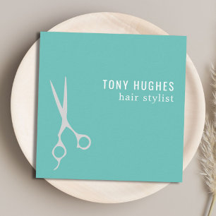 Tarjeta De Visita Cuadrada Tijeras Minimalistas Frías Verde Gris Peluquero