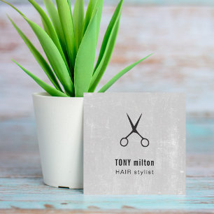 Tarjeta De Visita Cuadrada Tijeras negras grises de textura moderna para esti