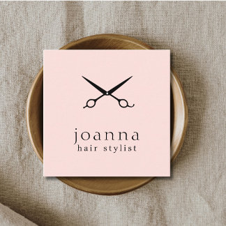 Tarjeta De Visita Cuadrada Tijeras Negras Minimalistas Rosa Brumoso Peluquero