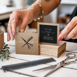 Tarjeta De Visita Cuadrada Tijeras negras modernas marca kraft estilista de p