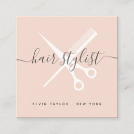 Tarjeta De Visita Cuadrada Tijeras rosas de color rosa ruidosas modernas que 