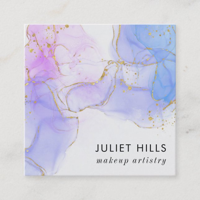 Tarjeta De Visita Cuadrada Tinta de alcohol rosa, púrpura y azul (Anverso)