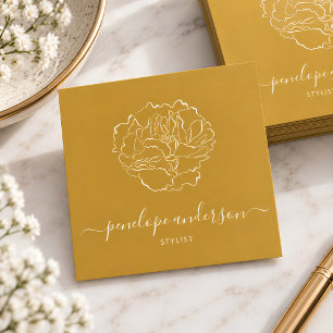 Tarjeta De Visita Cuadrada Tipografía de arte de línea de flores minimalista