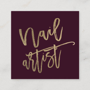 Tarjeta De Visita Cuadrada Tipografía de artista de uñas, tipografía de or