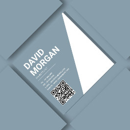 Tarjeta De Visita Cuadrada Tipografía de guión negrita Código Qr Azul agitado