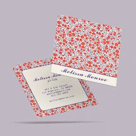 Tarjeta De Visita Cuadrada Tipografía de las flores rojas pequeñas de corte m