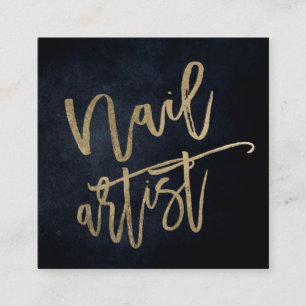Tarjeta De Visita Cuadrada Tipografía de oro del artista de las uñas color de