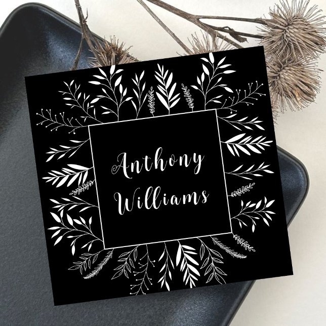 Tarjeta De Visita Cuadrada Tipografía floral de ramas mínimas (Subido por el creador)