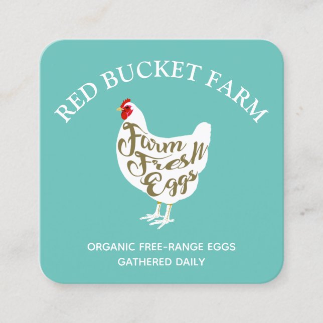 Tarjeta De Visita Cuadrada Tipografía Granja de pollo Huevos frescos (Anverso)