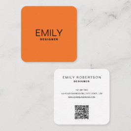 Tarjeta De Visita Cuadrada Tipografía negra moderna | NARANJA
