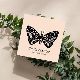 Tarjeta De Visita Cuadrada Tipografía rosa de Rubor femenina de mariposa negr