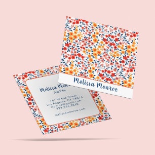 Tarjeta De Visita Cuadrada Tipografía única de flores pequeñas minimalistas