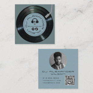Tarjeta De Visita Cuadrada Tocadiscos de vinilo DJ Pizarra Azul Foto QR