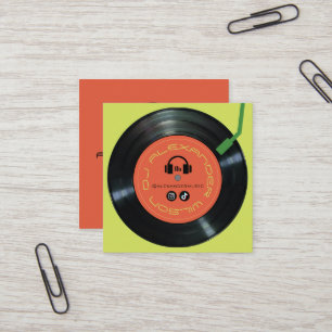 Tarjeta De Visita Cuadrada Tocadiscos de vinilo DJ Verde Lima