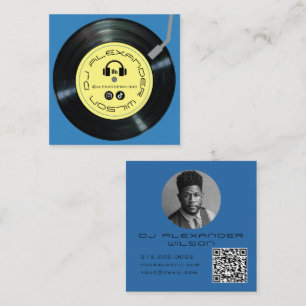 Tarjeta De Visita Cuadrada Tocadiscos DJ Azul Cielo Foto QR