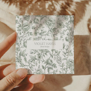Tarjeta De Visita Cuadrada Toile De Jouy Vintage Verde Floral Personalizado