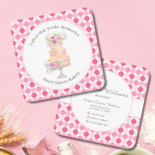 Tarjeta De Visita Cuadrada Torta De Capas De Acuarela Chic Con Pastelería De