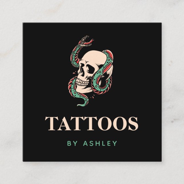 Tarjeta De Visita Cuadrada Torta de serpiente de calavera estilo gótico tatua (Anverso)