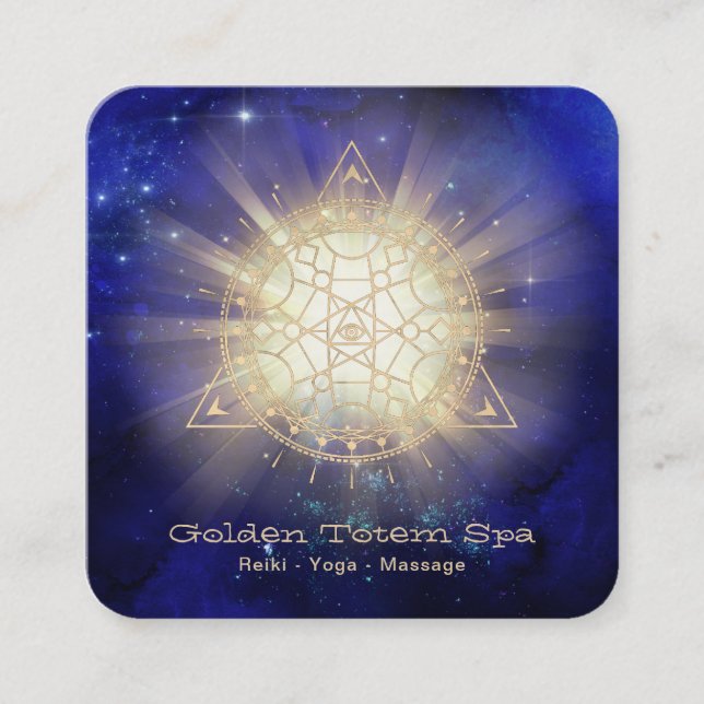 Tarjeta De Visita Cuadrada *~* Tótem dorado .  Rayos sagrados de luz geométri (Anverso)
