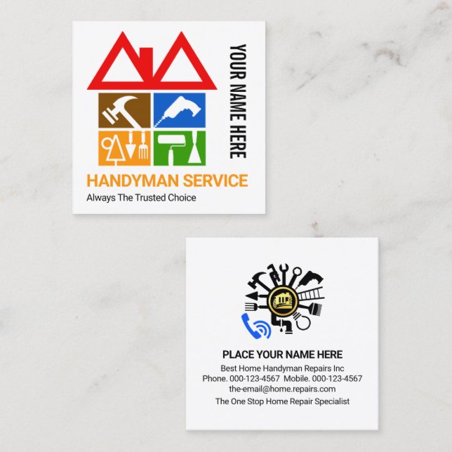 Tarjeta De Visita Cuadrada Trabajos prácticos en azoteas de edificios creativ (Anverso / Reverso)