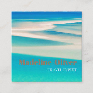 Tarjeta De Visita Cuadrada Travel Ocean Beach Sea Aqua Blue QR Business