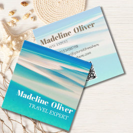 Tarjeta De Visita Cuadrada Travel Ocean Beach Sea White Blue QR Business