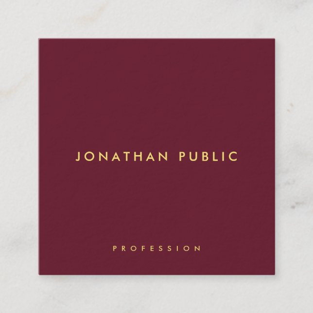 Tarjeta De Visita Cuadrada Trendy Elegant Minimal Template Gold Text Burgundy (Anverso)