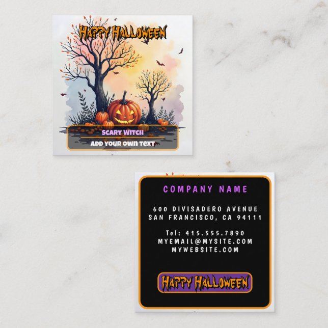 Tarjeta De Visita Cuadrada Trendy Halloween Spooky Cute Collection (Anverso / Reverso)