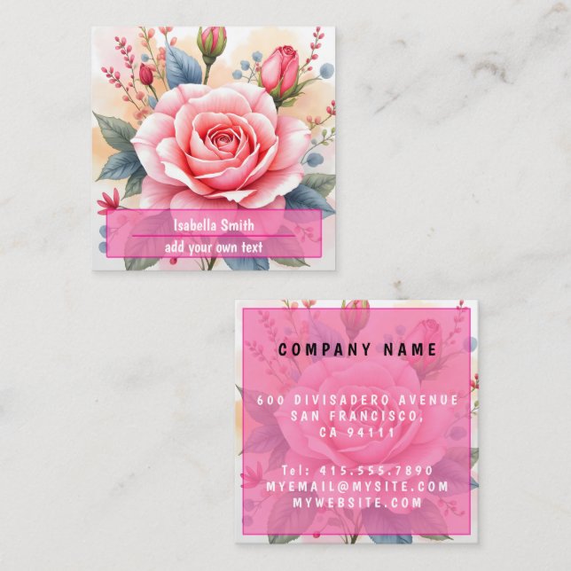 Tarjeta De Visita Cuadrada Trendy Luxury Pink Roses Beautiful Collection (Anverso / Reverso)