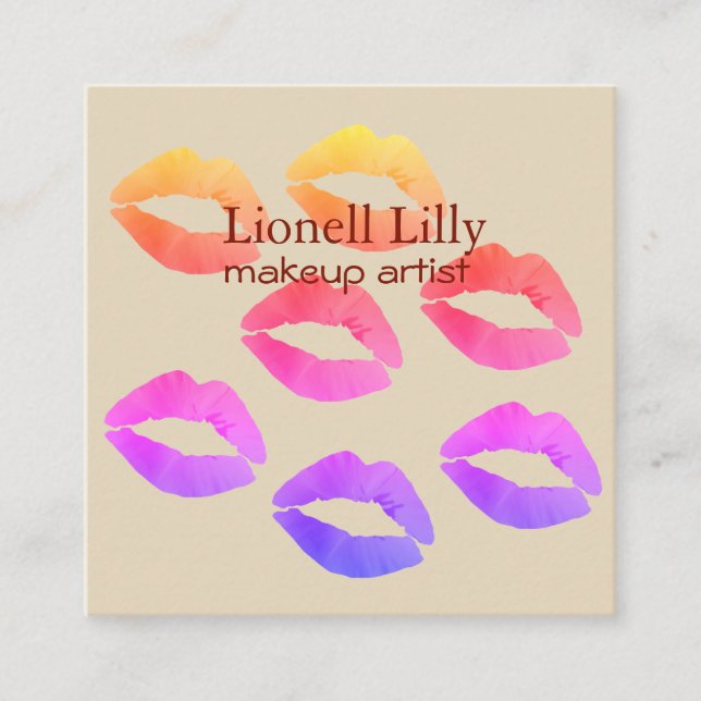 Tarjeta De Visita Cuadrada Trendy Pop Makeup Artist Square Business Card (Anverso)