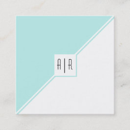 Tarjeta De Visita Cuadrada Triángulos azul acuático, blanco y moderno monogra