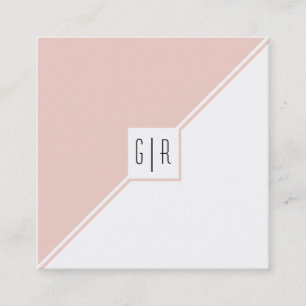 Tarjeta De Visita Cuadrada Triángulos blancos, rosados, monogramométricos