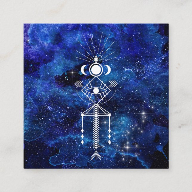 Tarjeta De Visita Cuadrada *~* Tribal Sagrado Celestial Cosmic Aztec (Anverso)