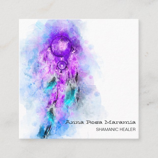 Tarjeta De Visita Cuadrada *~* Tribal Sagrado Shamen Shamanic - Dream Catcher (Anverso)